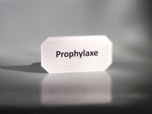 Praxisschild Acrylglas "Prophylaxe" 70 x 140 mm Achteck