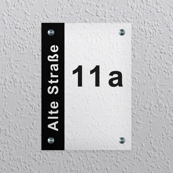 Haustürschild Hausnummer Satiniert Weiß bedruckt
